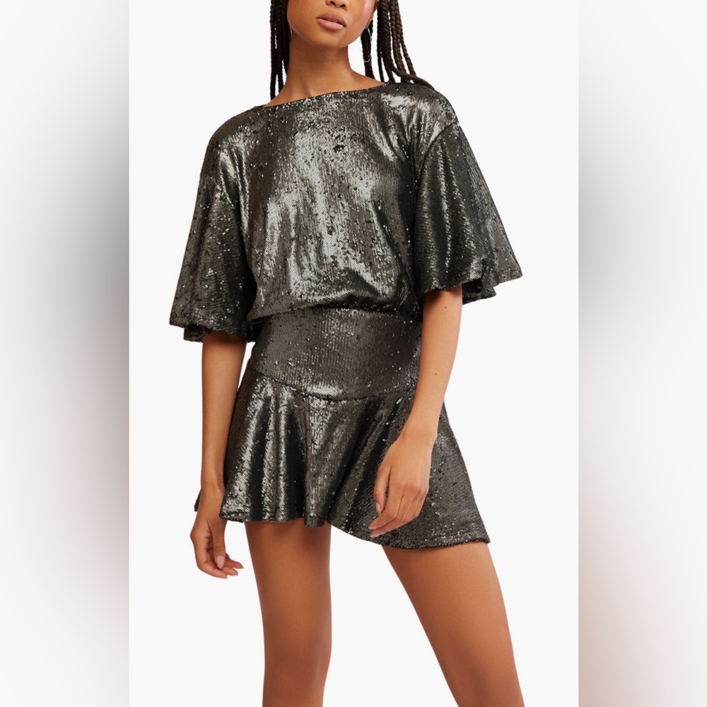 NWOT Free People Manuka Sequin Mini Dress Metallic Party Dress